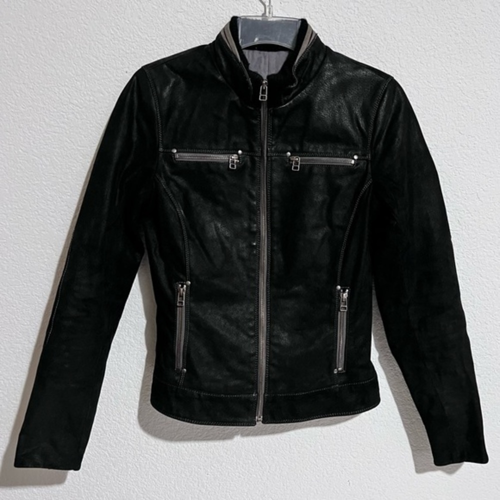 Vintage Danier Black Patina Leather Insulated Moto Jacket 4